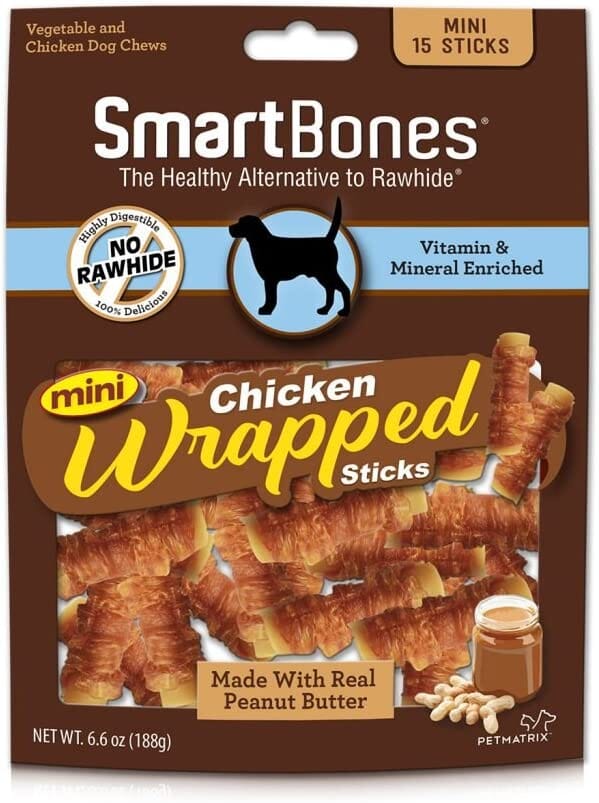 Smartbones Chicken Wrapped Sticks Dog Dental and Hard Chews - Peanut Butter - Mini - 15 Pack