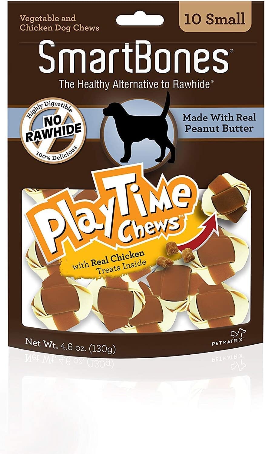 Smartbones Playtime Chews with Real Chicken Inside Dog Dental and Hard Chews - Peanut Butter - Small - 10 Pack