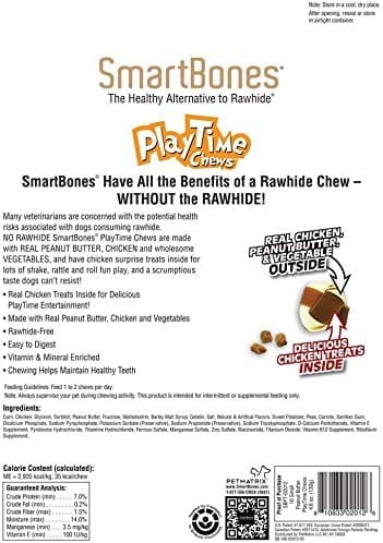 Smartbones Playtime Chews with Real Chicken Inside Dog Dental and Hard Chews - Peanut Butter - Small - 10 Pack