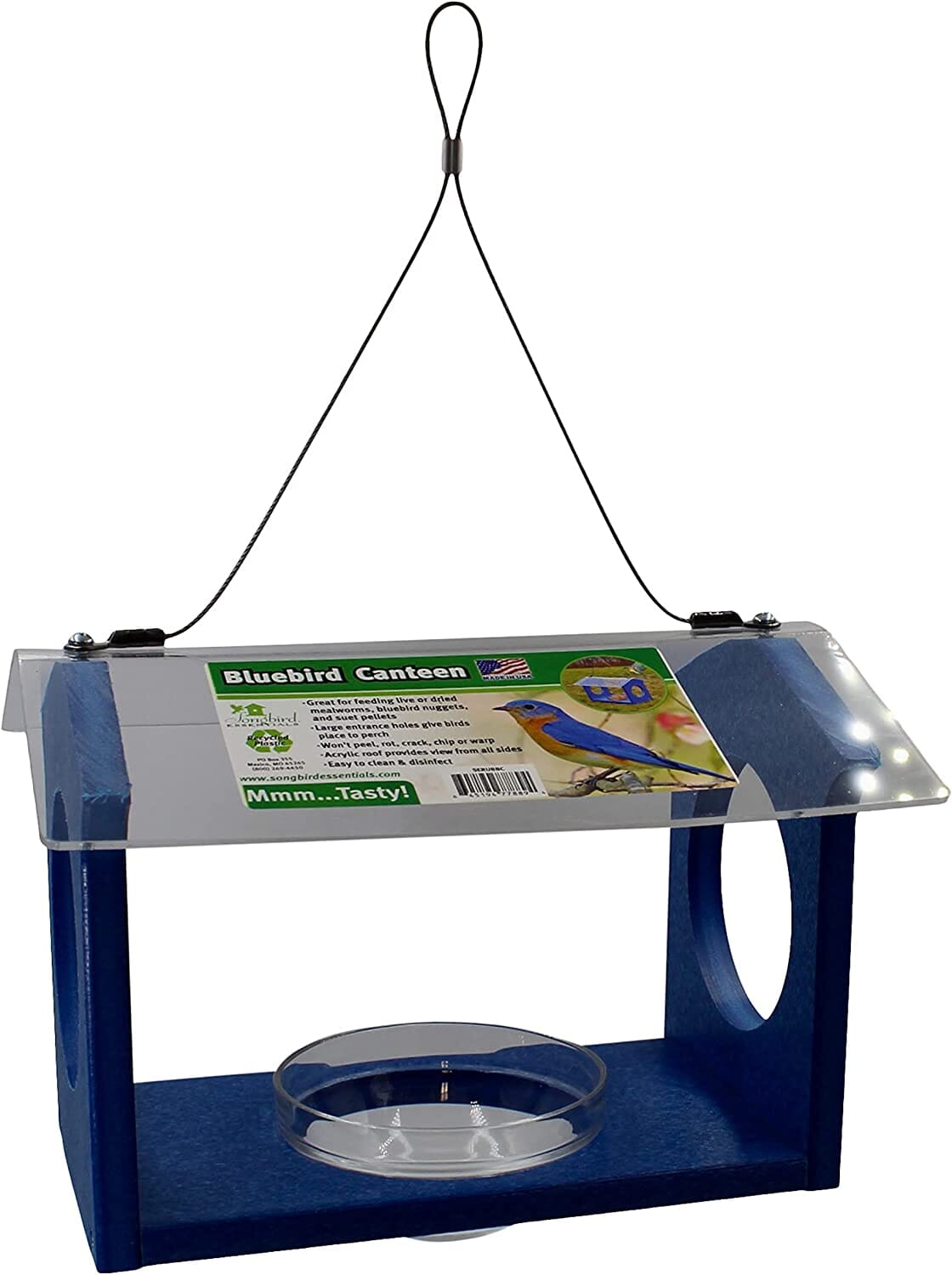 Songbird Essentials Bluebird Canteen Plastic Hopper Wild Bird Feeder - Blue - 7.5 X 10 X 17 In