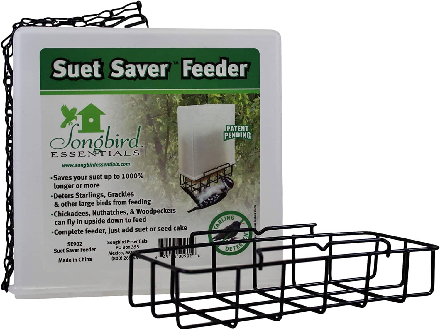 Songbird Essentials Suet Saver Bird Feeder Suet and Seed Cake Wild Bird Feeder - 1 Cake