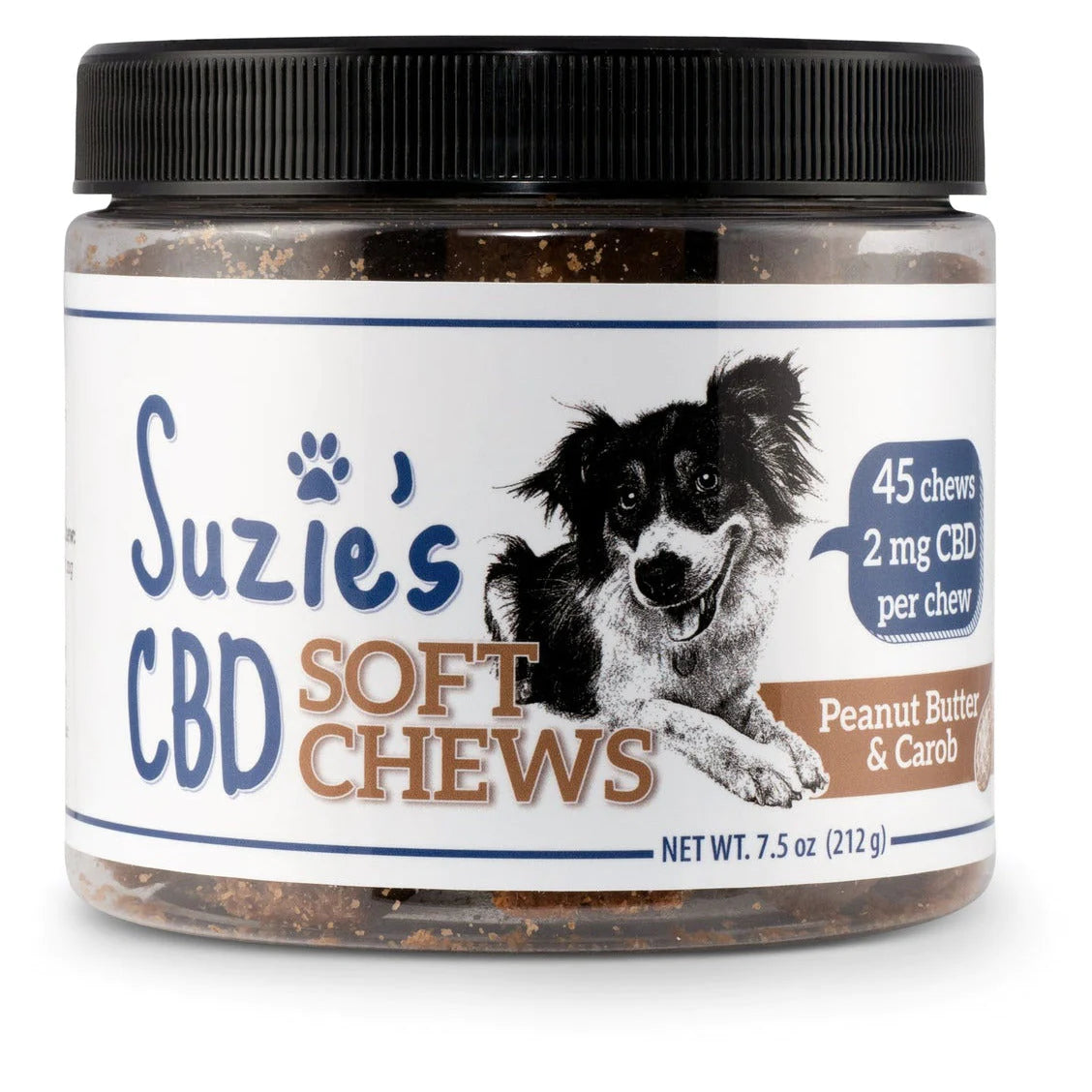 Suzie's CBD Treats Soft Chew Peanut Butter & Carob 45ct Chew Supplemental Cat and Dog Treats - 16 oz Jar