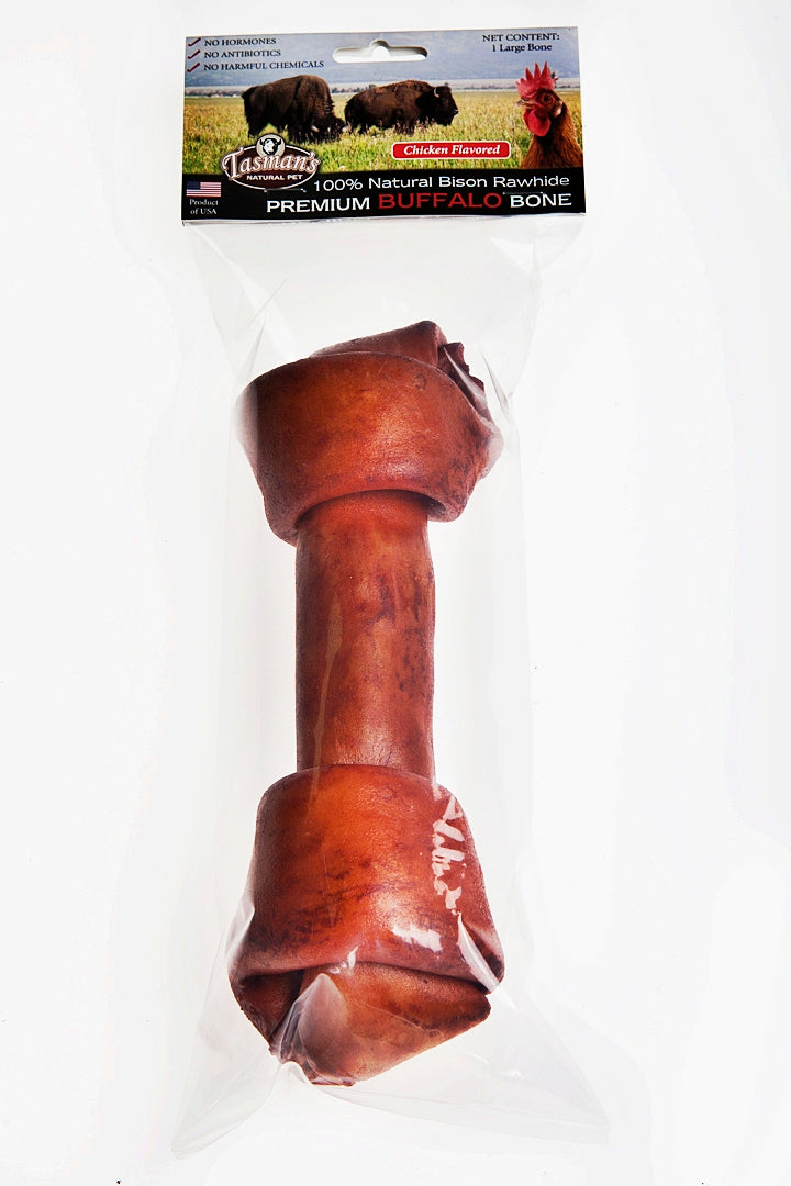 Tasman's Natural Pet Bison Rawhide Bisonhide Chicken Large Bone Dog Natural Chews - 1 Pack