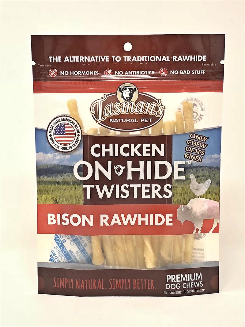 Tasman's Natural Pet Bison Rawhide Bisonhide Chicken Twist Small Dog Natural Chews - 10 Pack