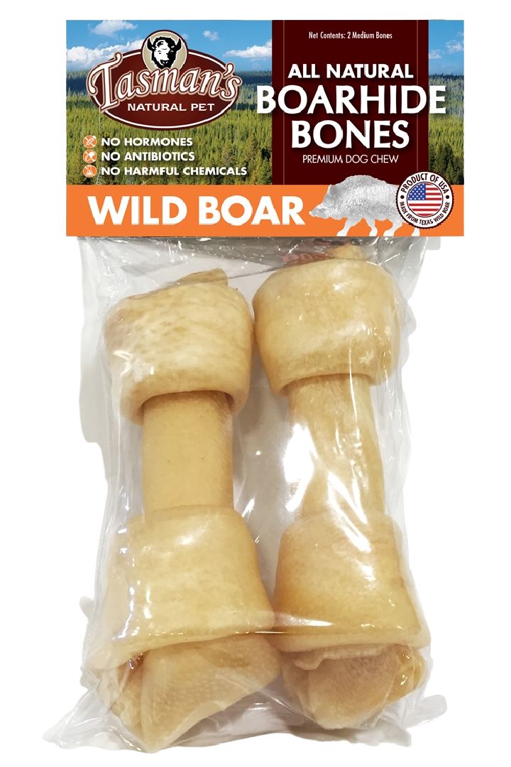 Tasman's Natural Pet Rawhide 6" - 7" Wild Boar Medium Bones Dog Natural Chews - 2 - Pack