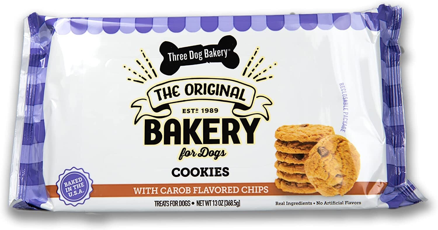 Three Dog Bakery Carob Chip Cookies Dog Biscuits Treats - Carob - 13 Oz - 6 Pack