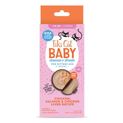 Tiki Cat Baby Chicken, Salmon & Chicken Liver Wet Cat Food - Shreds & Mousse
