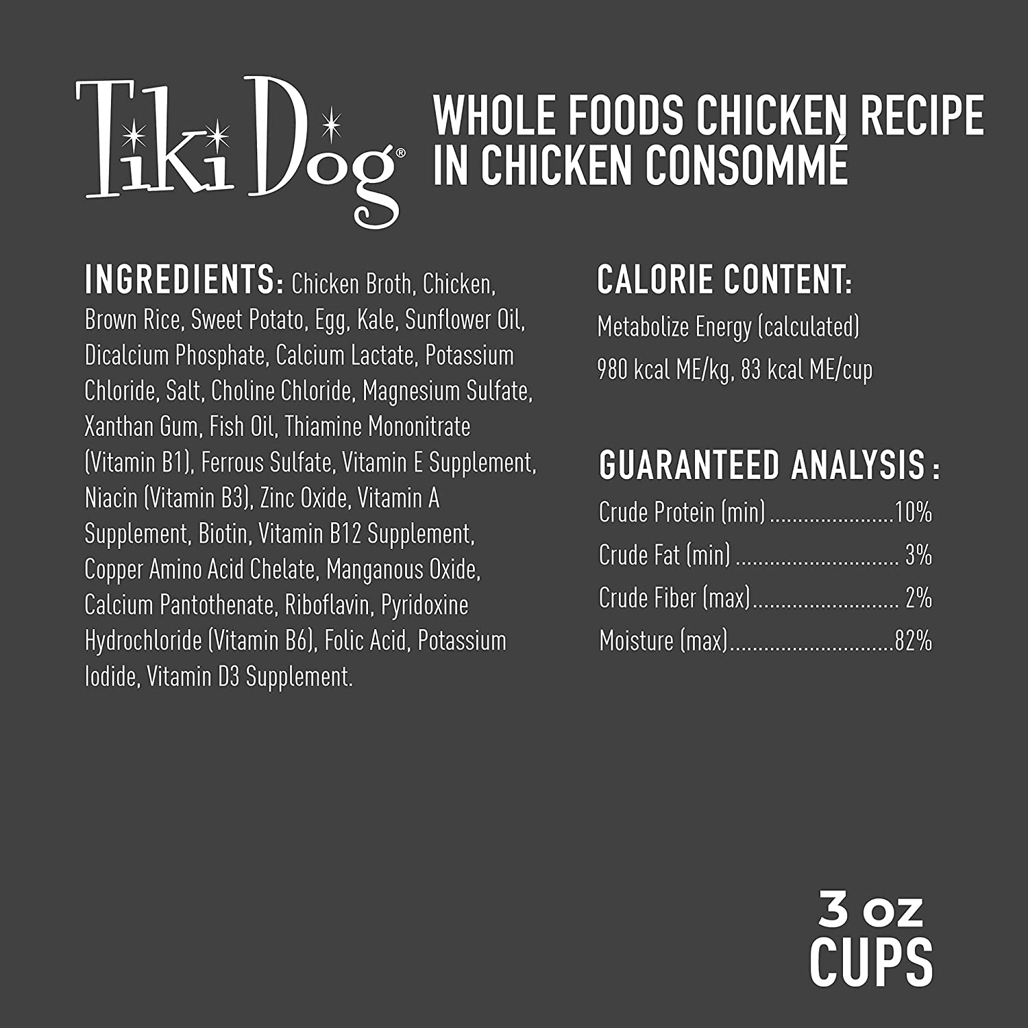 Tiki Dog Wholefoods Chicken / Chicken Consommé Canned Dog Food - 3 oz Cans - Case of 4