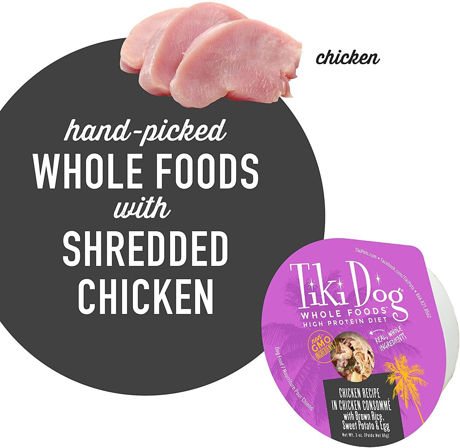 Tiki Dog Wholefoods Chicken / Chicken Consommé Canned Dog Food - 3 oz Cans - Case of 4