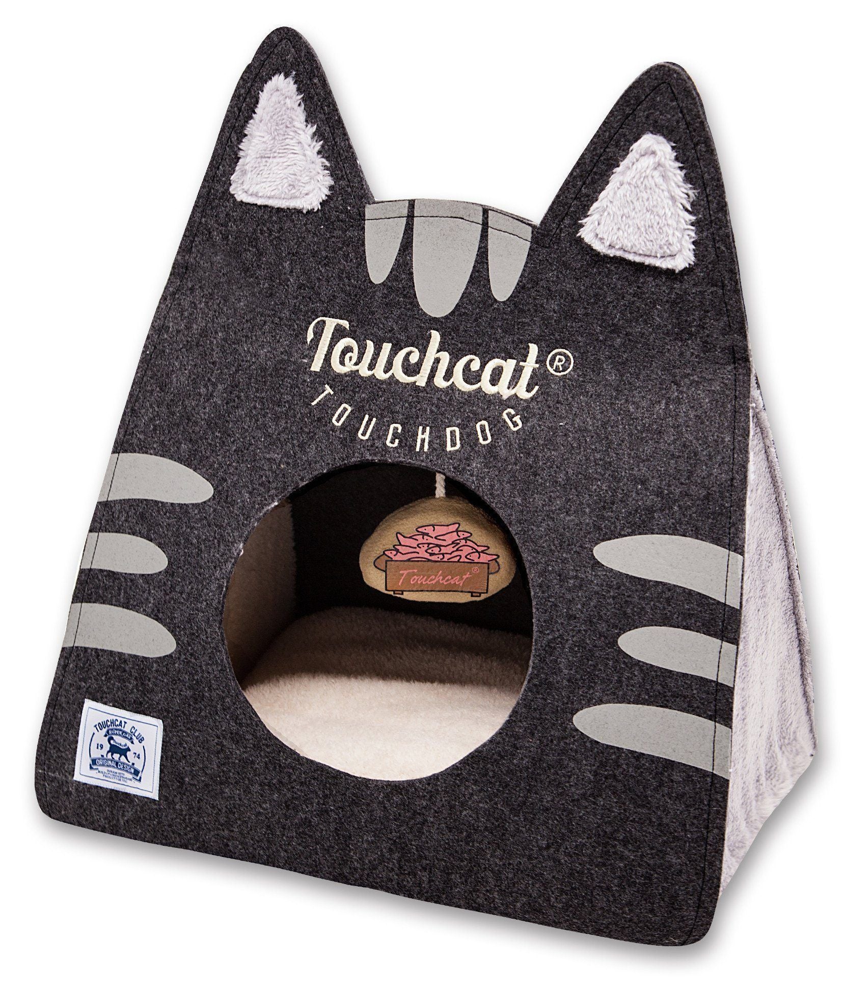 Touchcat ® 'Kitty Ears' Travel On-The-Go Folding Designer Fashion Pet Cat Bed House w/ Hanging Teaser Toy Black
