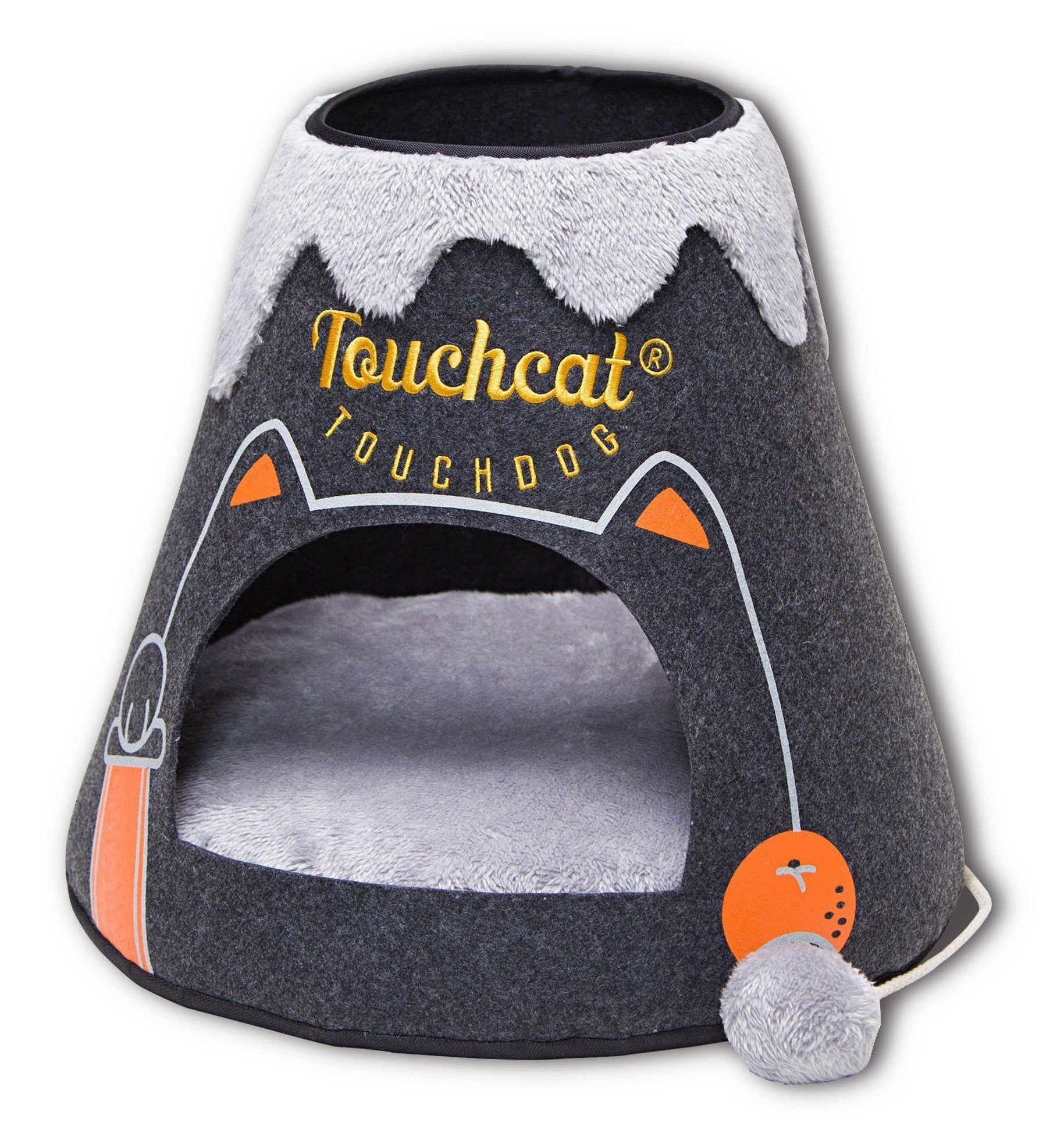 Touchcat ® 'Molten Lava' Triangular Frashion Designer Pet Kitty Cat Bed House Lounge Lounger w/ Hanging Teaser Toy Black/White