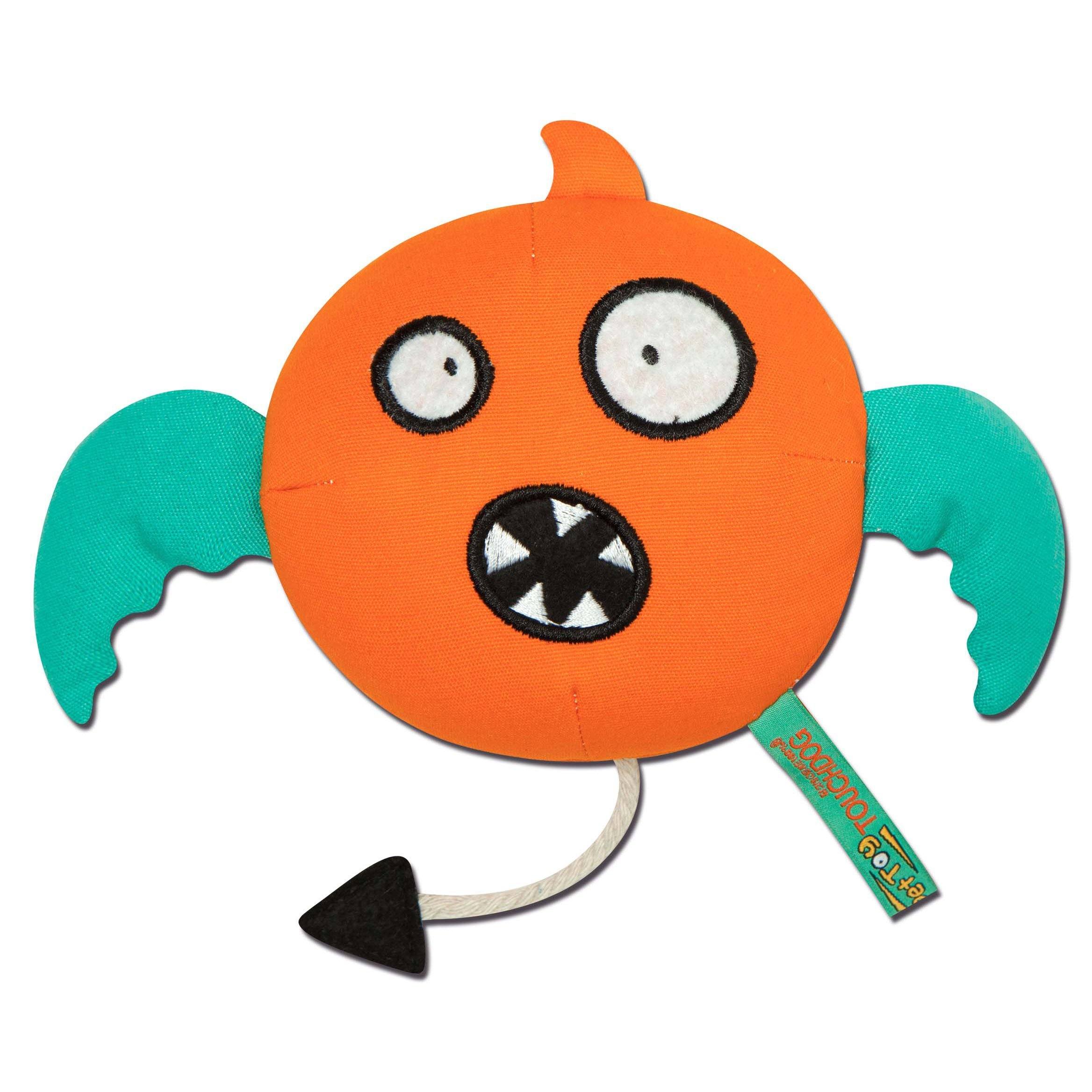 Touchdog Cartoon Flying Critter Monster Plush Dog Toy Orange
