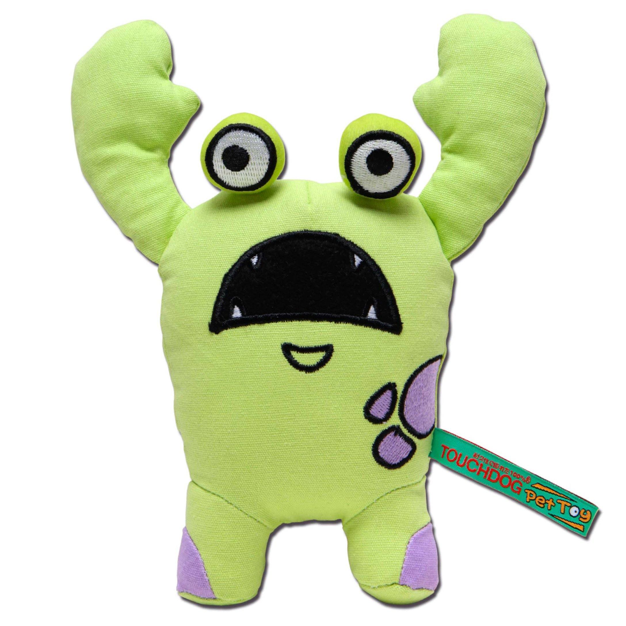 Touchdog Cartoon Up-for-Crabs Monster Plush Dog Toy Green