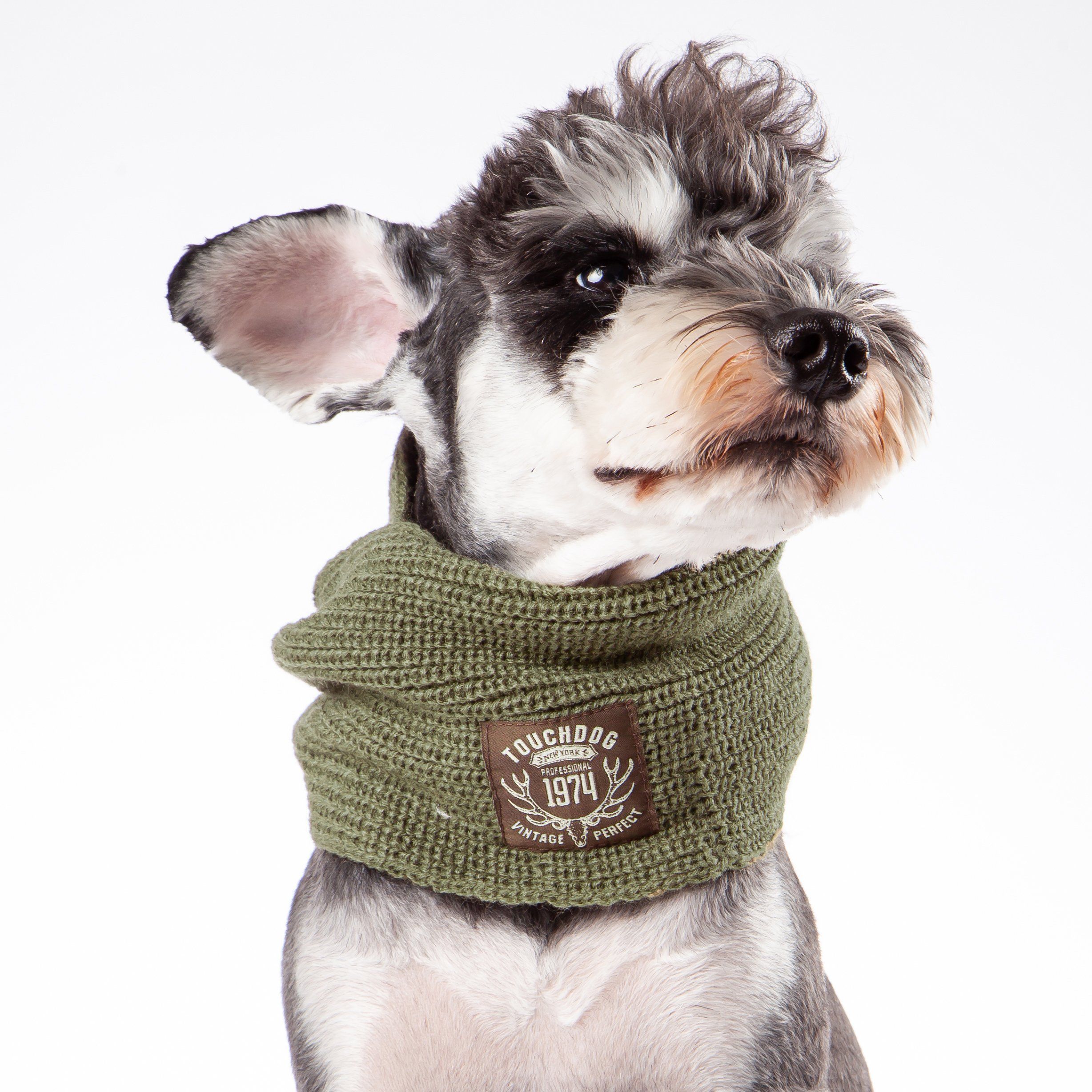 Touchdog Heavy Knitted Designer Fashion Winter Dog Scarf Olive Green