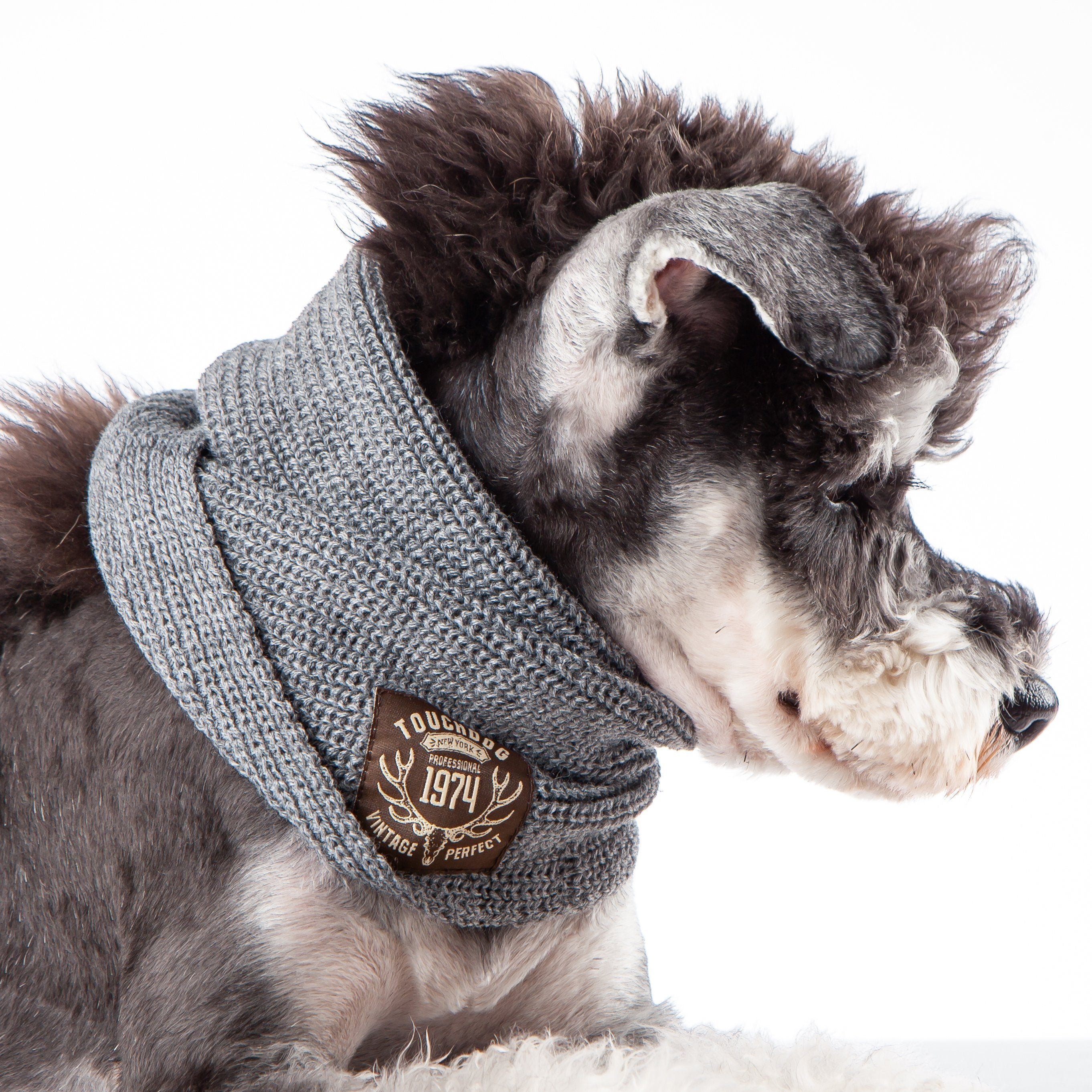 Touchdog Heavy Knitted Designer Fashion Winter Dog Scarf Gray
