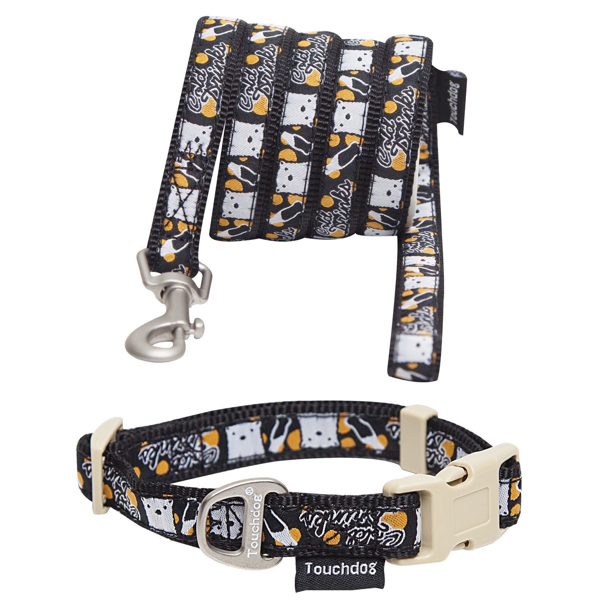 Touchdog ® 'Caliber' Designer Embroidered Fashion Pet Dog Leash and Collar Combination Small Black Pattern
