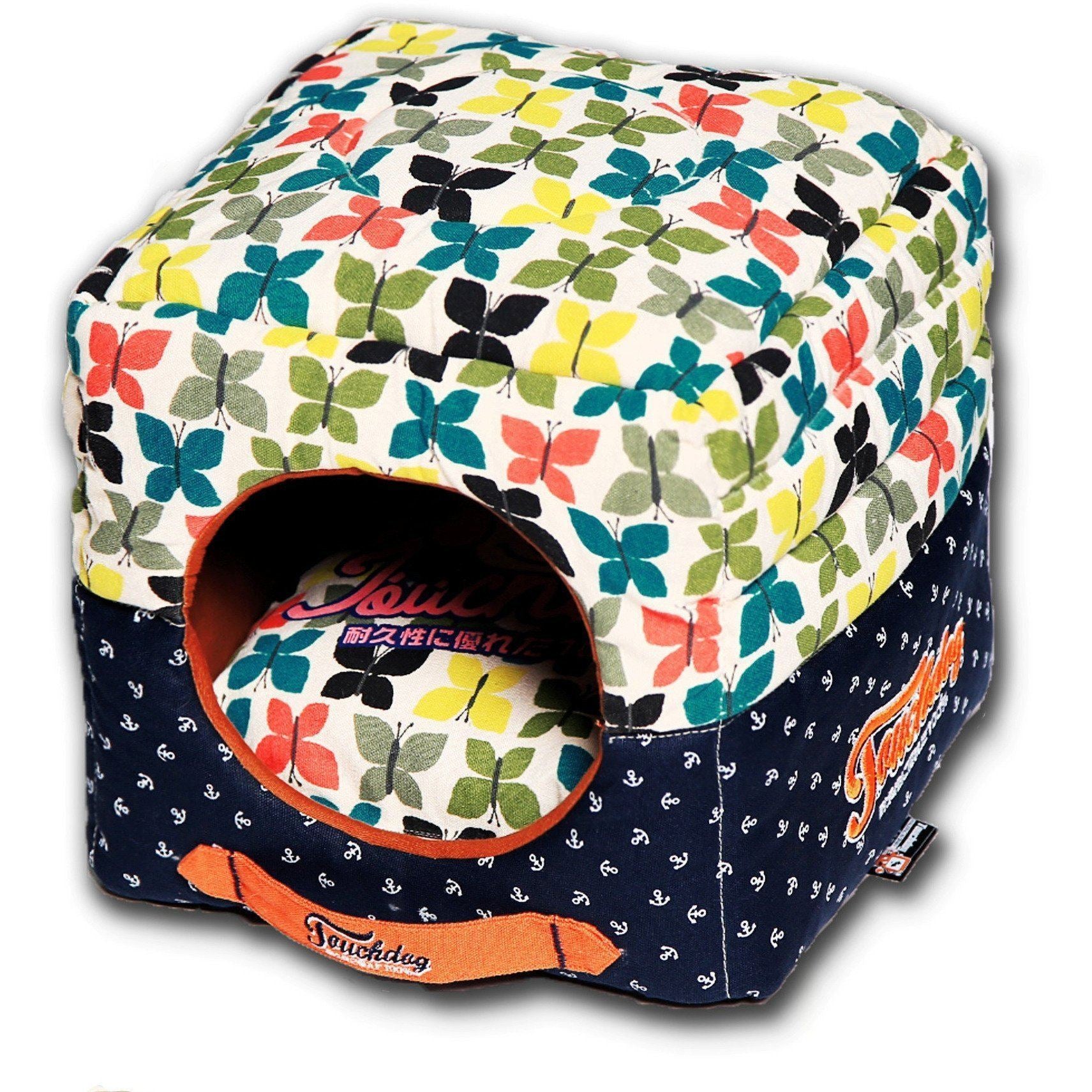Touchdog ® 'Chirpin-Avery' 2-in-1 Collapsible Squared Dog and Cat Bed Butterfly Pattern
