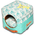 Touchdog ® 'Floral-Galoral' 2-in-1 Collapsible Squared Dog and Cat Bed Teal Blue, White