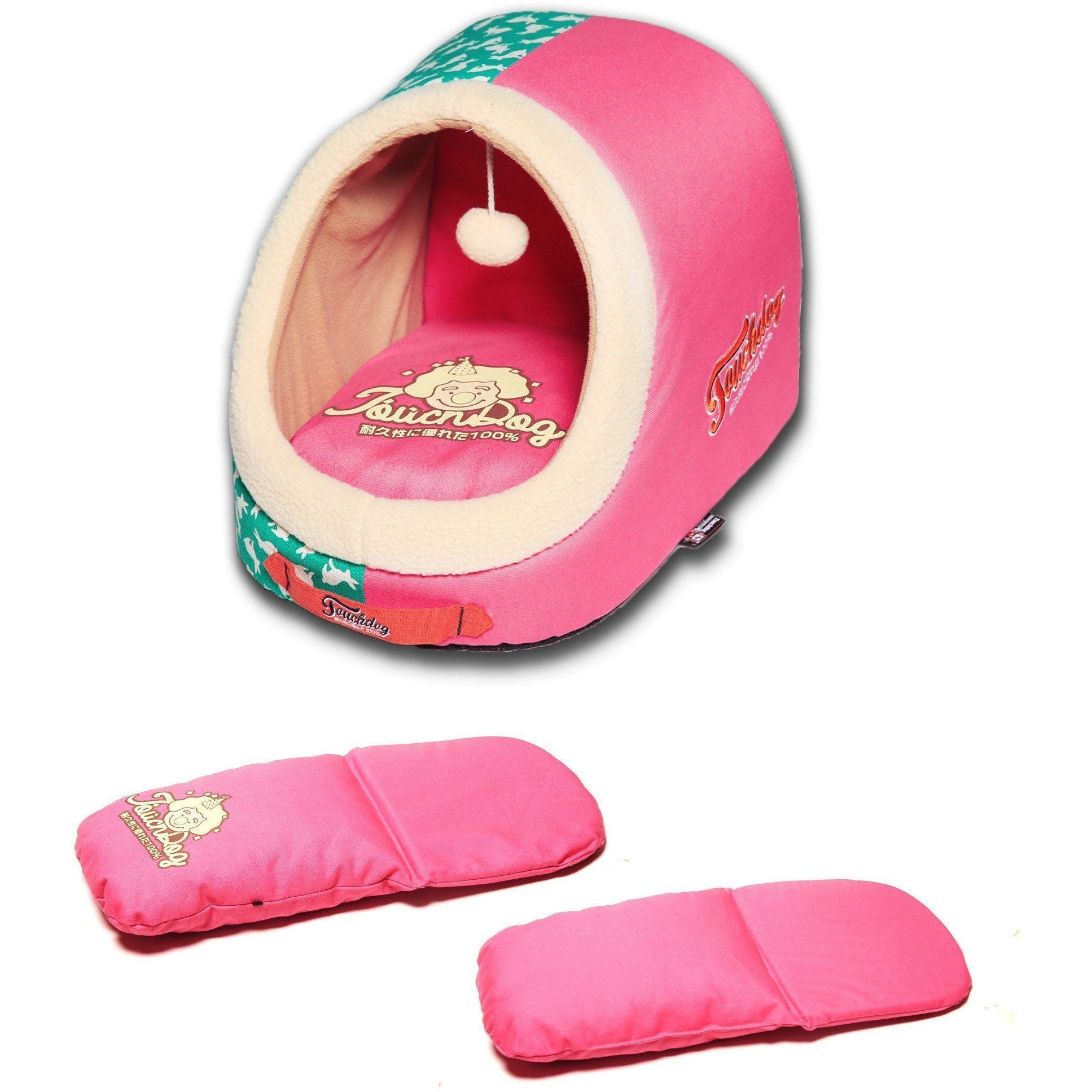 Touchdog ® 'Lazy-Bones' Rabbit-Spotted Panoramic Cat Bed with Teaser Toy  