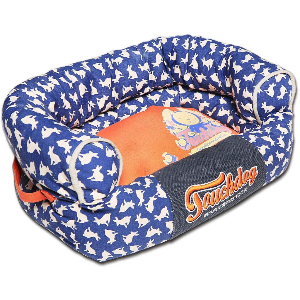 Touchdog ® 'Lazy-Bones' Rabbit-Spotted Designer Couch Dog Bed Medium Ocean Blue, Orange