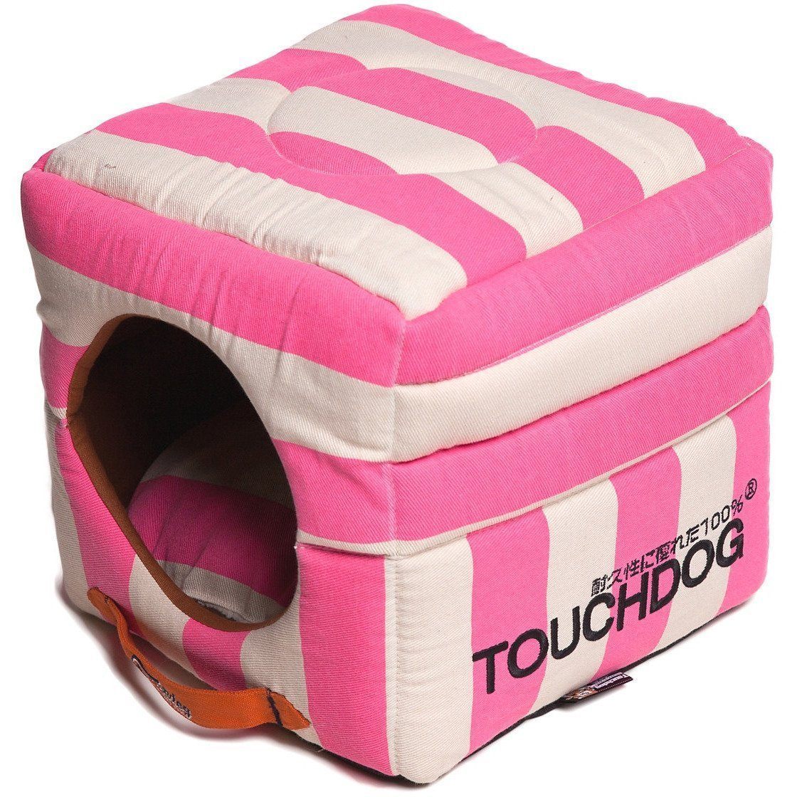 Touchdog ® 'Polo-Striped' 2-in-1 Convertible and Collapsible Dog and Cat Bed Pink, White