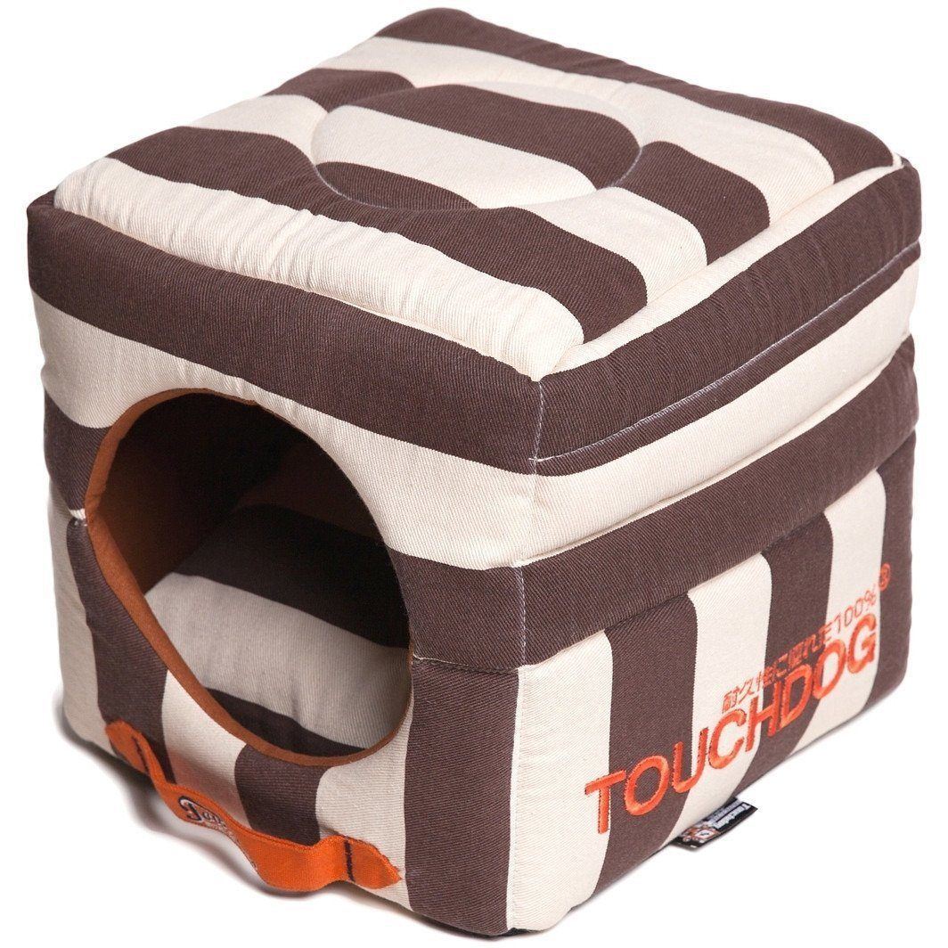 Touchdog ® 'Polo-Striped' 2-in-1 Convertible and Collapsible Dog and Cat Bed Cocoa Brown, White