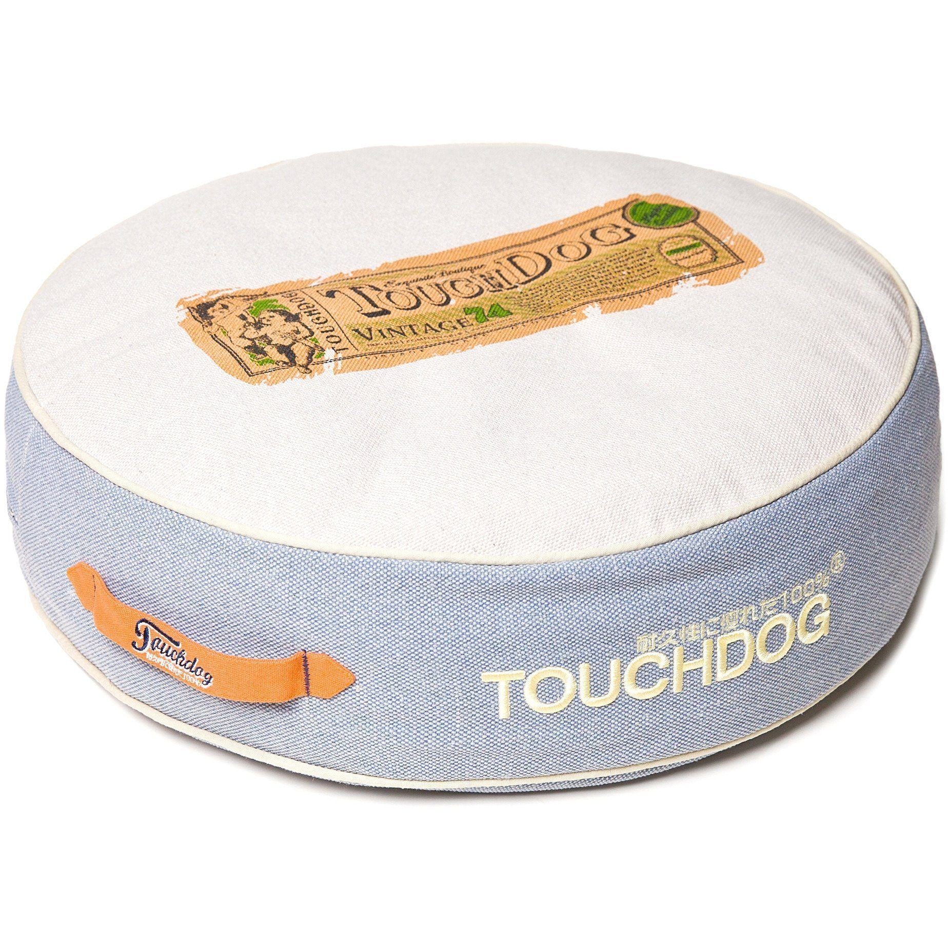 Touchdog ® 'Surround-View' Original Classical Denim Rounded Designer Dog Bed Denim Fade Blue, Beige White