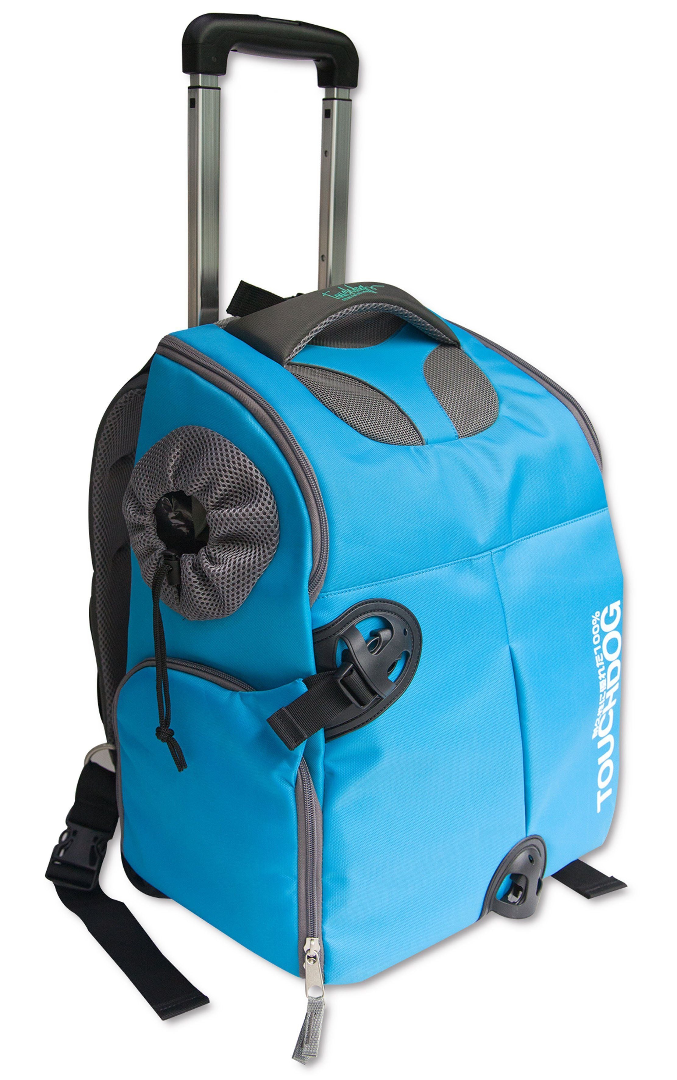 Touchdog ® 'Wuffle Duffle' 2-in-1 Wheeled Backpack Sporty Pet Carrier Blue
