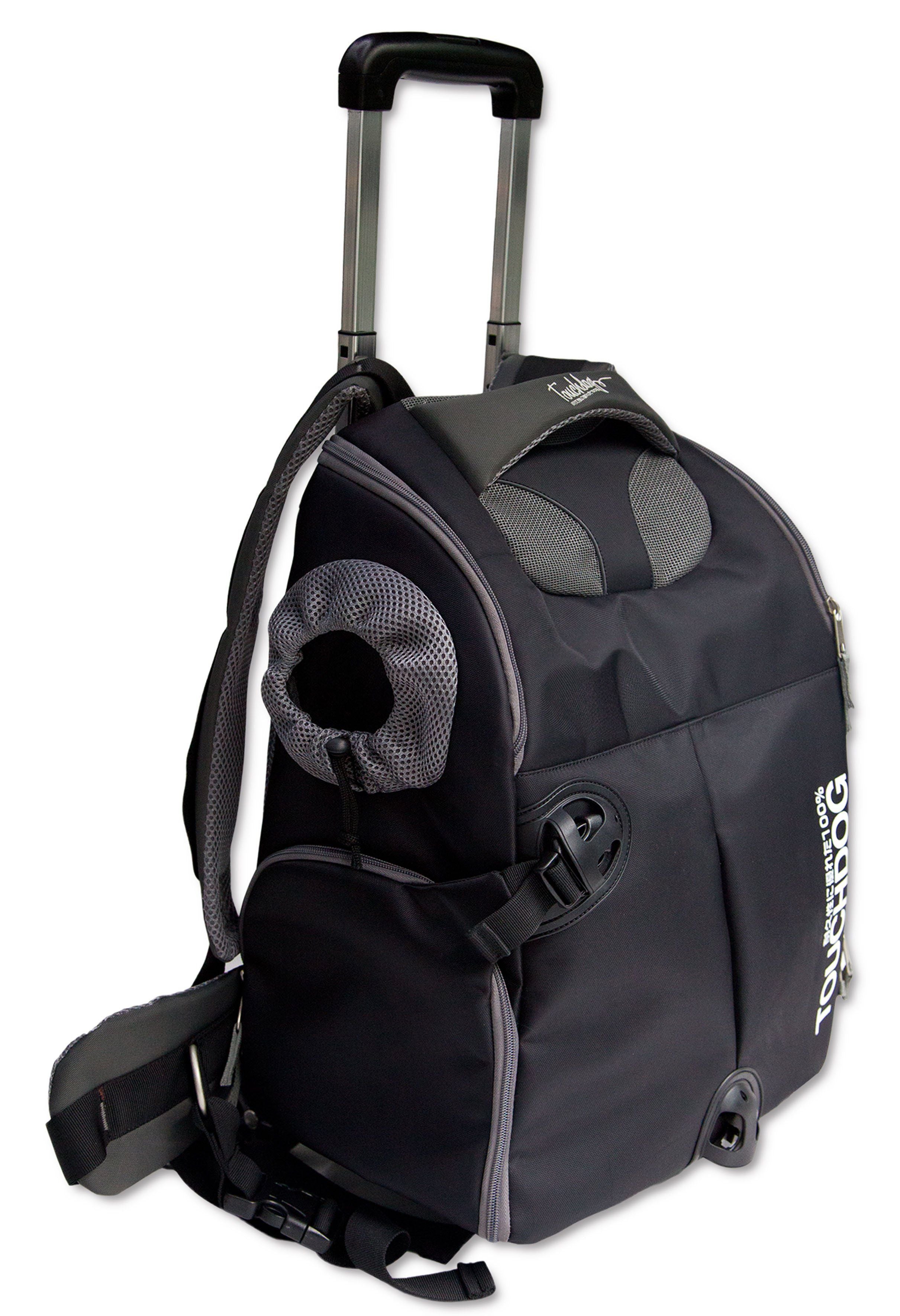 Touchdog ® 'Wuffle Duffle' 2-in-1 Wheeled Backpack Sporty Pet Carrier Black