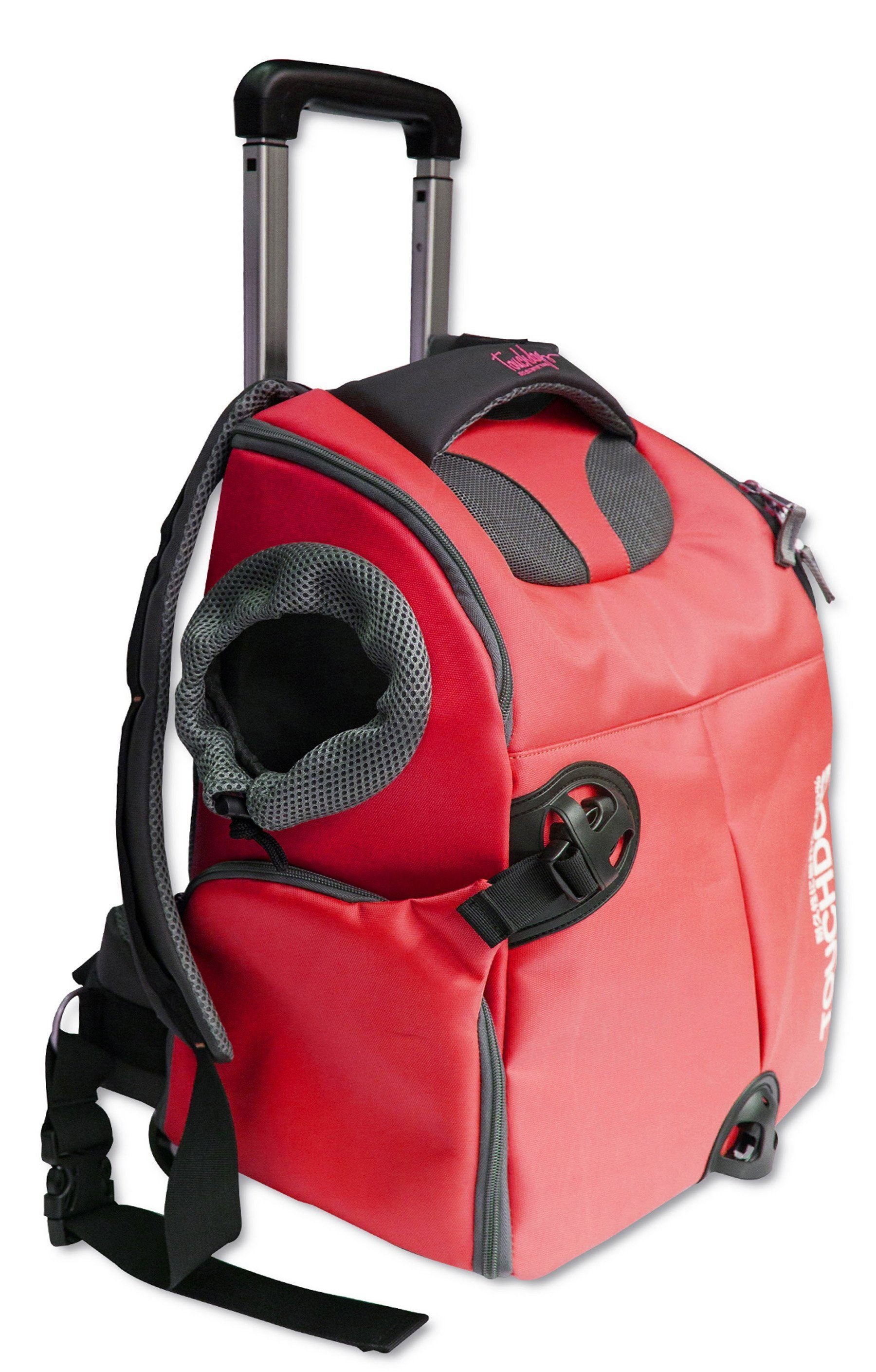 Touchdog ® 'Wuffle Duffle' 2-in-1 Wheeled Backpack Sporty Pet Carrier Red