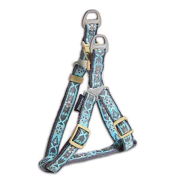 Touchdog Tough Stitched Durable Embroidered Leash and Harness - Blue Medium