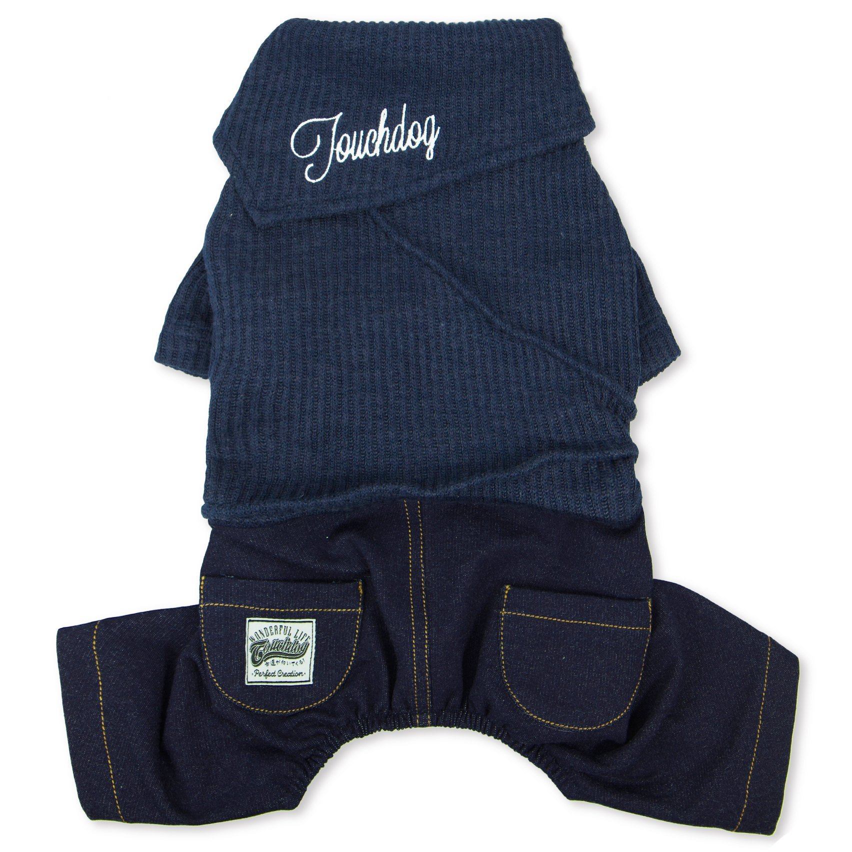 Touchdog Vogue Neck-Wrap Full Body Fashion Dog Sweater Outfit X-Small Navy
