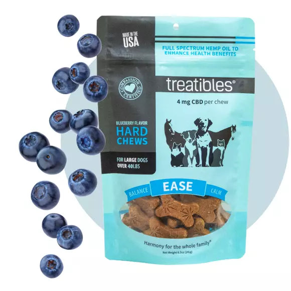 Treatibles Full Size Large Blueberry Hard Chews 4mg (45 ct) Hard Chew Dog Supplements - 8 oz Bag  