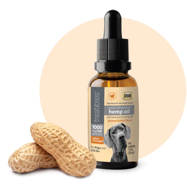 Treatibles Full Spectrum Dropper 1000mg CBD Peanut Butter Canine Dog and Cat Health Supplements - 1 fl oz Dropper