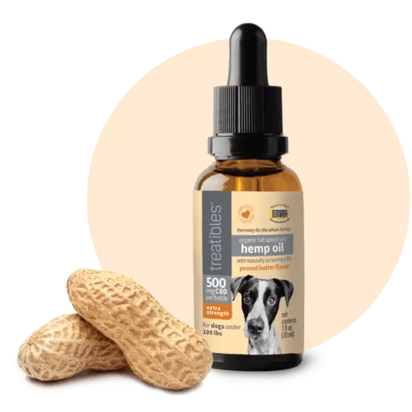 Treatibles Full Spectrum Dropper 500mg CBD Peanut Butter Canine Dog and Cat Health Supplements - 1 fl oz Dropper