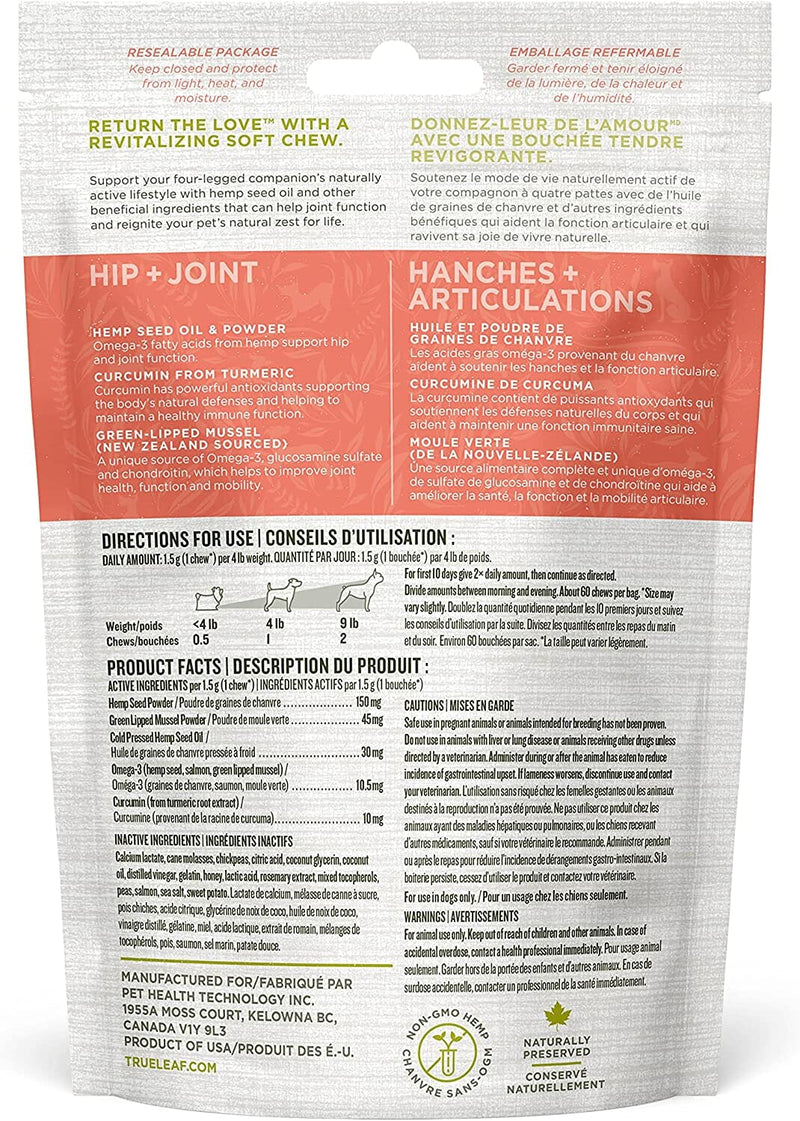 True Leaf Hip + Joint Support Hemp Seed Chews Dog Joint Care 3 Oz Pet Life