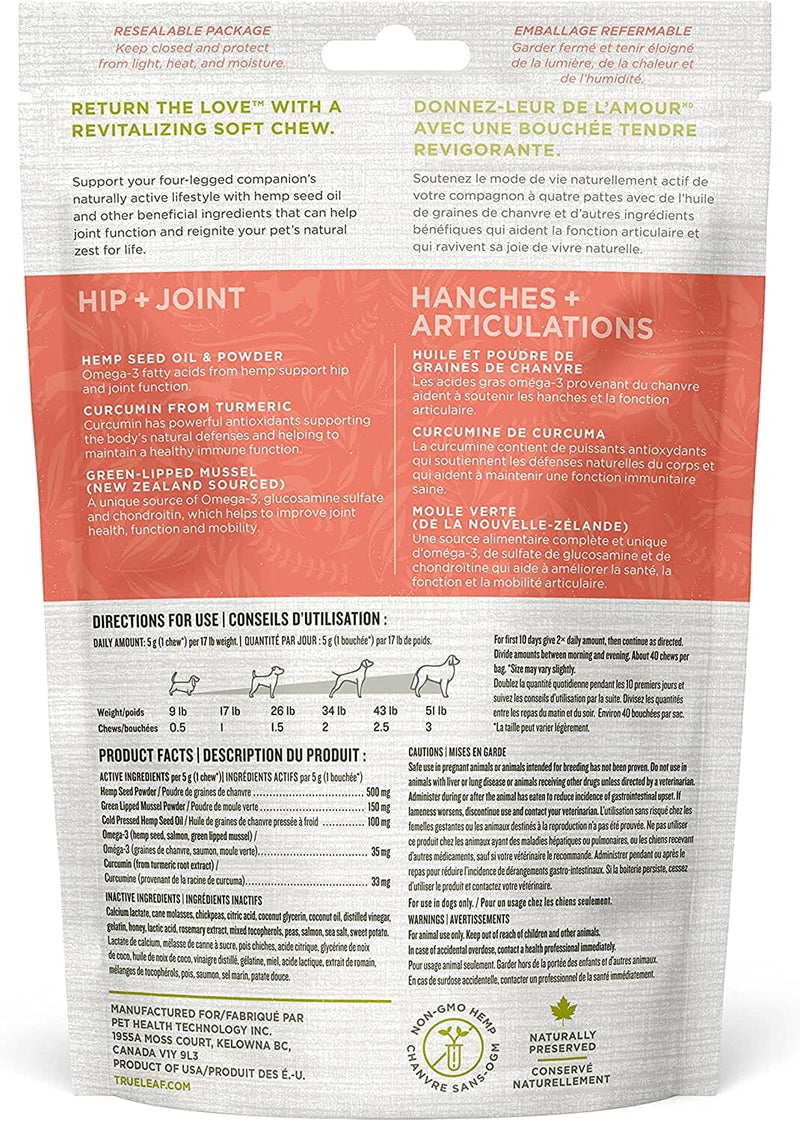 True Leaf Hip + Joint Support Hemp Seed Chews Dog Joint Care 7 Oz Pet Life