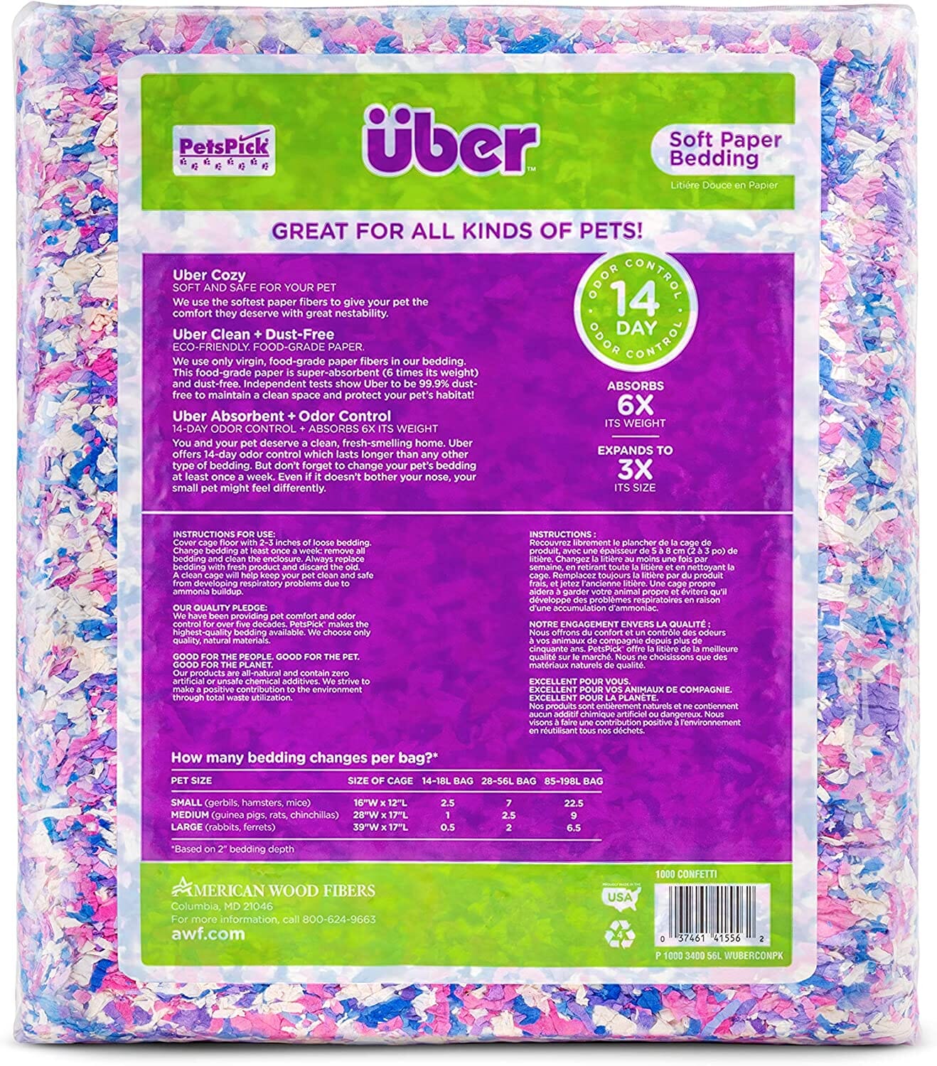 Uber Soft Paper Pet Bedding - Confetti - 56 L