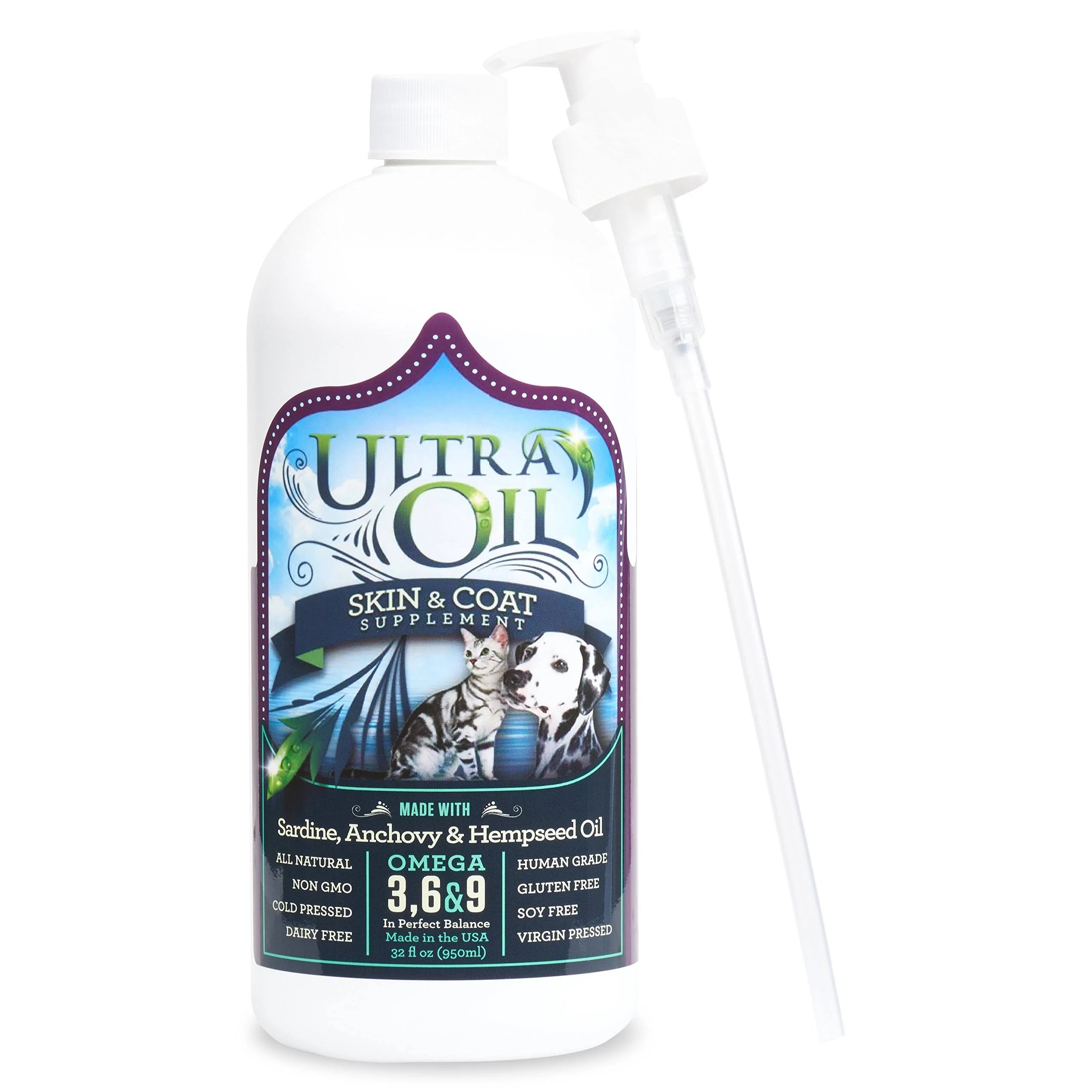 Ultra Oil Ultra Oil Skin & Coat Dog and Cat Health Supplements - 32 oz Bottle