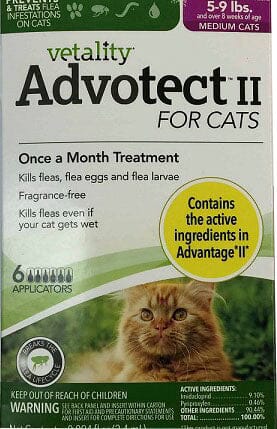 Vetality Advotect II Topical Flea and Tick for Cats - 9+Lbs - 6 Pack