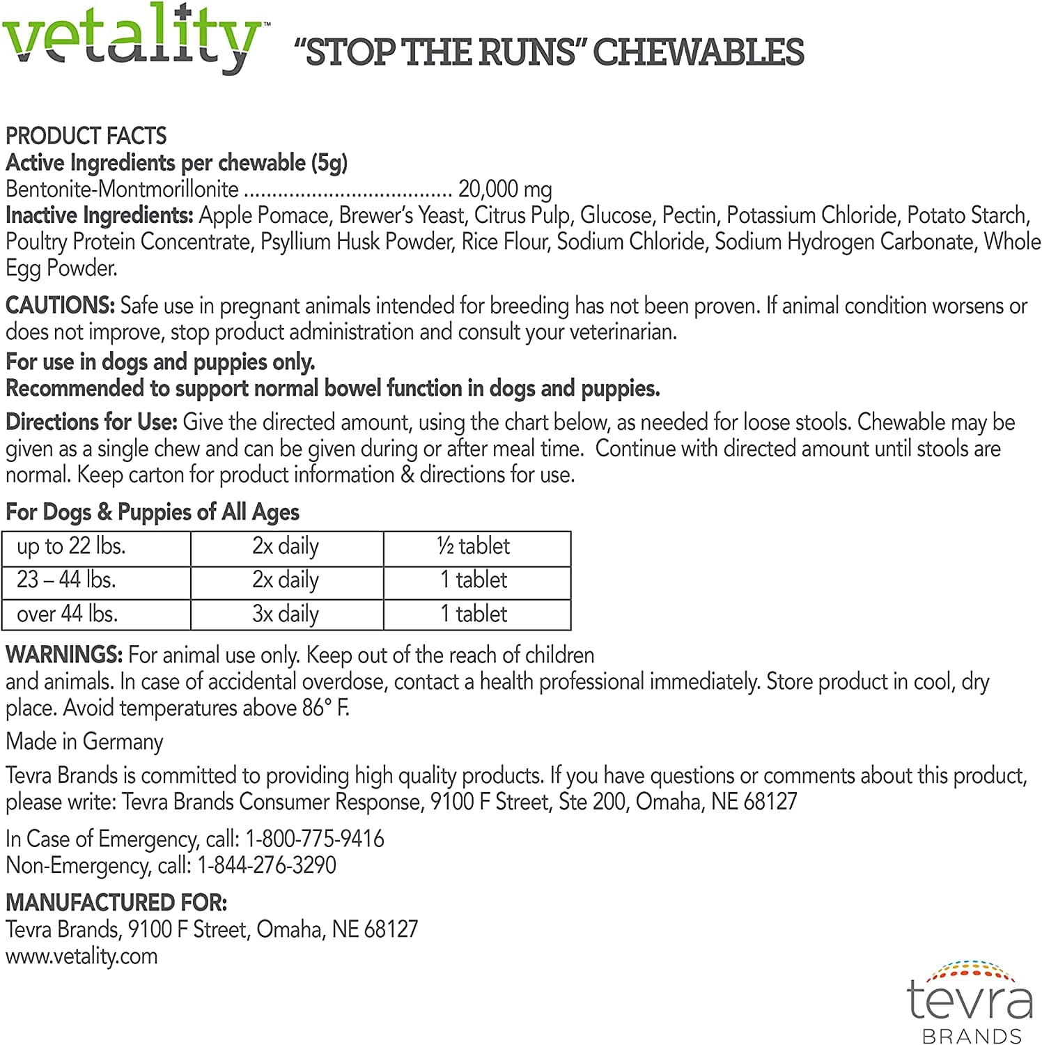 Vetality Stop The Runs Chewables for Dogs - 6 Count