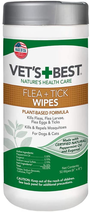 Vet's Best Cat and Dog Flea and Tick Wipes - 50 Count