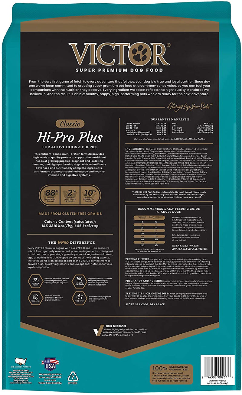 Victor HiPro Plus Formula Dry Dog Food 40 lb Bag Pet Life