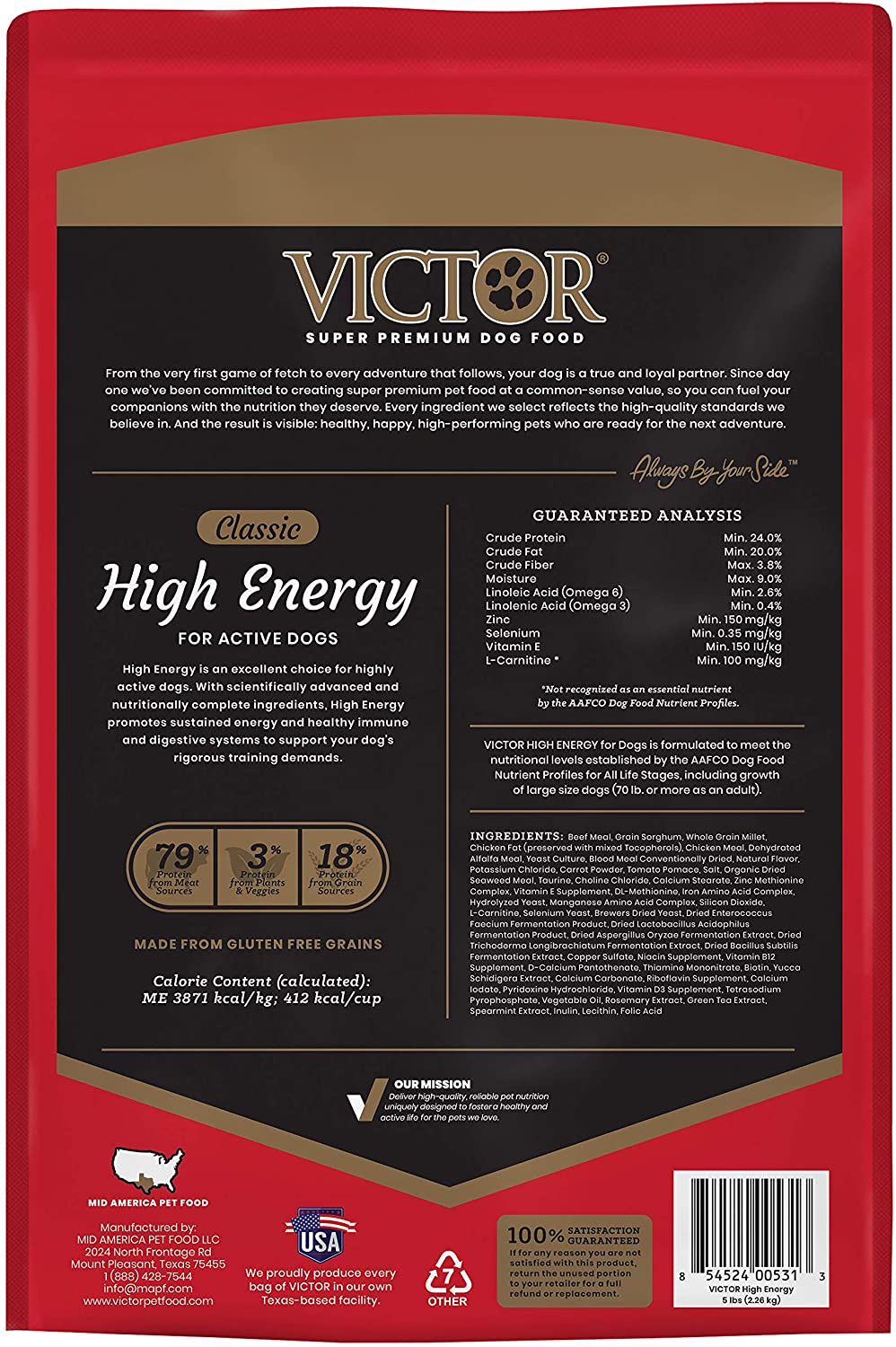 Victor High Energy Formula Dry Dog Food - 5 lb Bag