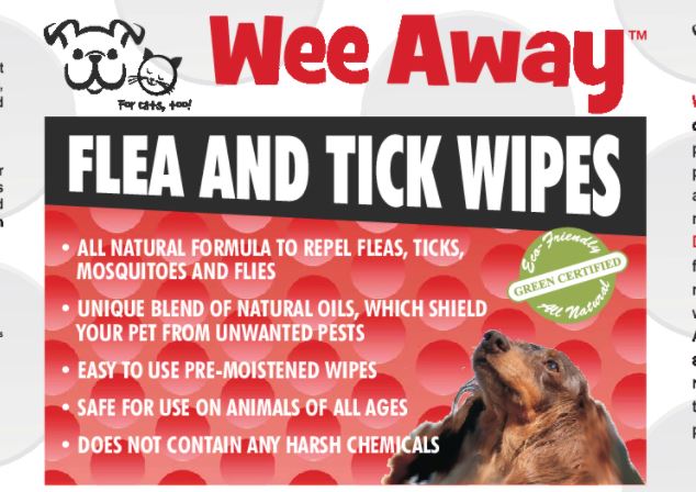 Wee Away Flea and Tick Wipes - Travel Size Cat and Dog Wipes - 30 ct