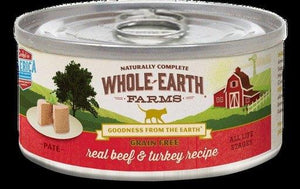 Whole Earth Farms Grain-Free Real Beef & Turkey Recipe Canned Cat Food - 5 oz Cans - Ca...