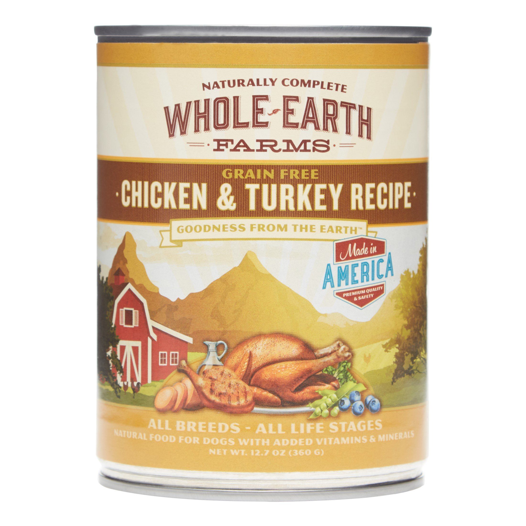 Whole Earth Farms Grian Free Chicken & Turkey Recipe Canned Dog Food - 12.7 oz Cans - Case of 12  
