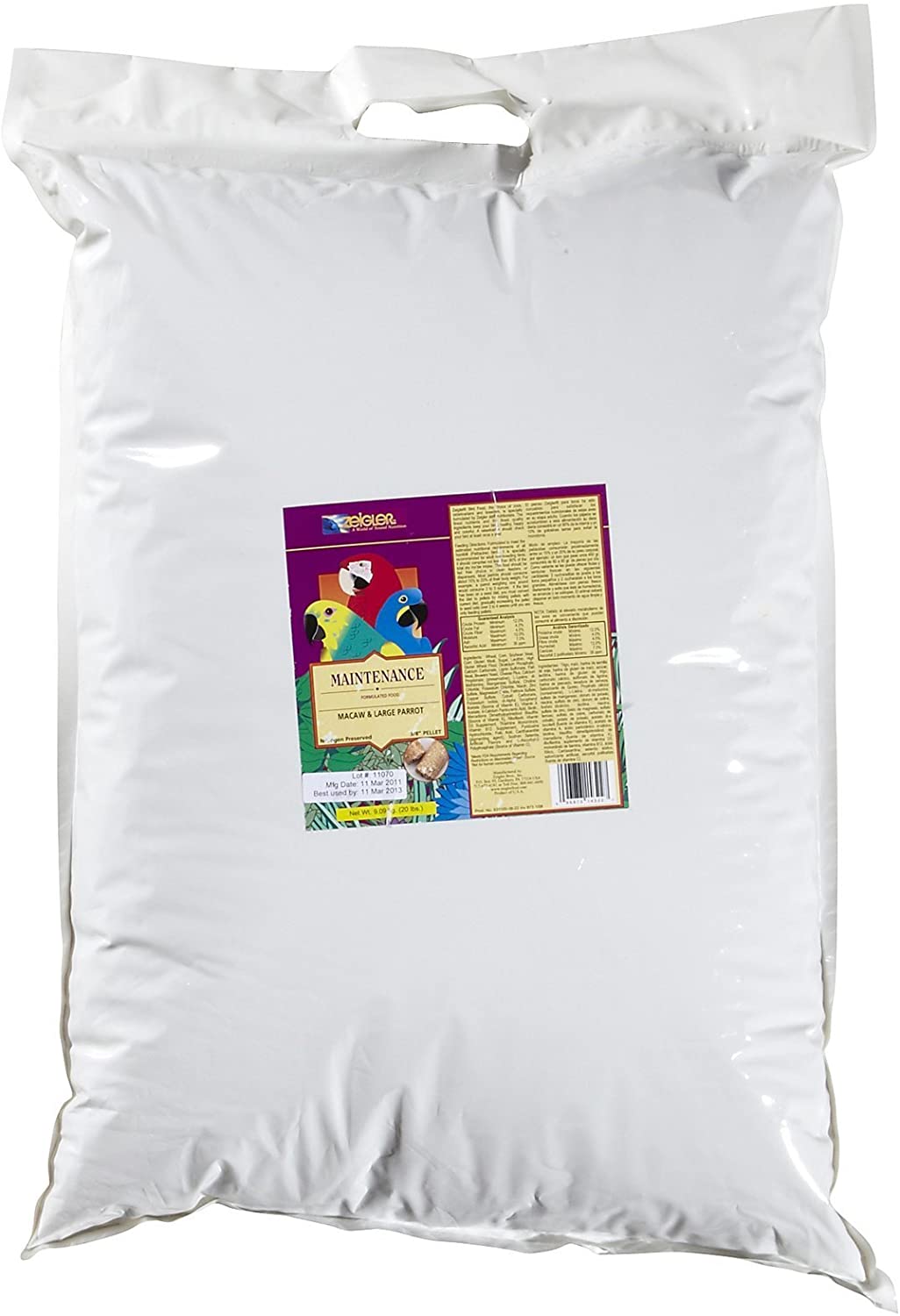 Zeigler Bros 3/8" Parrot Maintenance Macaws & Large Parrots Bird Food - 20 lb Bag