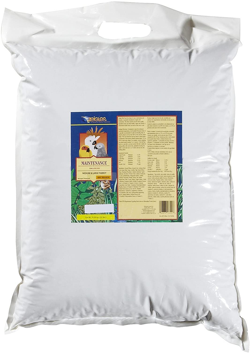Zeigler Bros 5/32" Parrot Maintenance Medium & Large Parrots Bird Food - 20 lb Bag