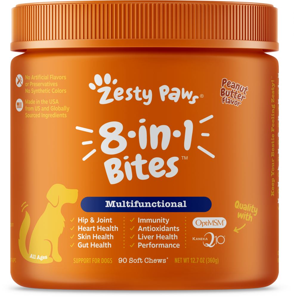 Zesty Paws 8-in-1 Multifunctional Vitamins Glucosamine Chondroitin & Probiotics Peanut Butter Flavor Soft Chews for Dogs  